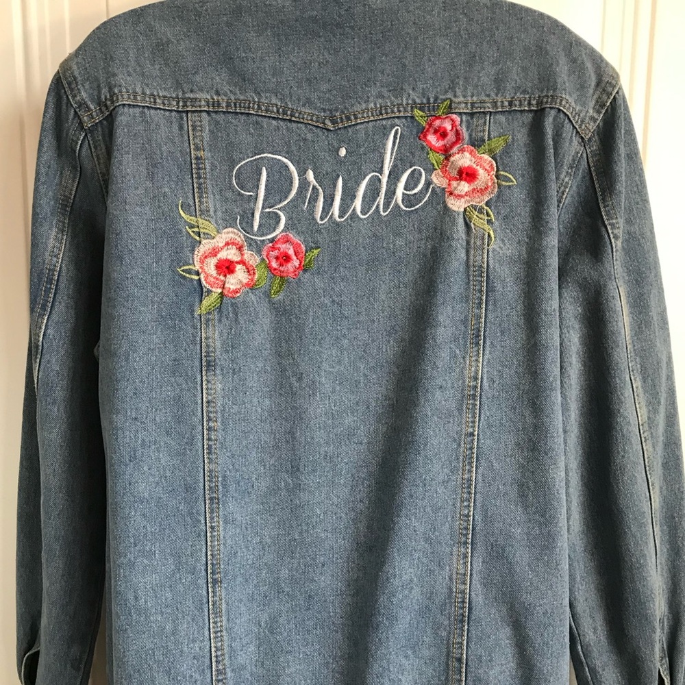 BRIDE Women’s XXL David's Bridal Embroidered Classic Blue Denim Jean Jacket EUC - Picture 13 of 16